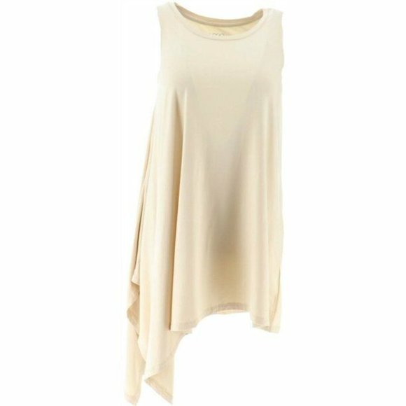 LOGO Lori Goldstein Knit Tank Size XS Exaggerated Asymmetric Hem Coconut A305434 - Picture 9 of 12